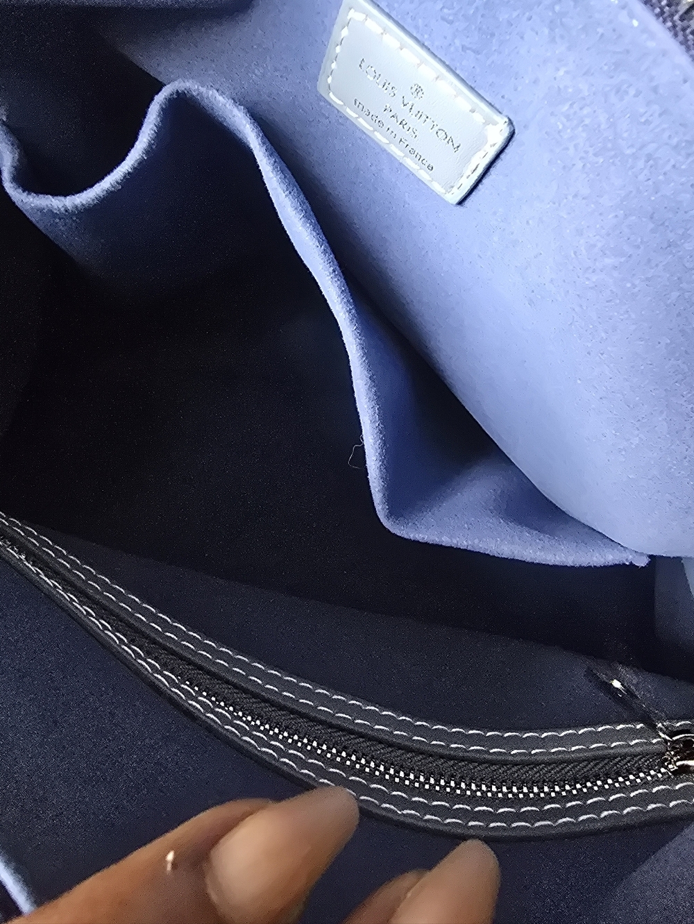 Cotton Denim Deluxe Monogram 30 Pillow Large Tote with Light Blue Leather Trim - Picture 11 of 16